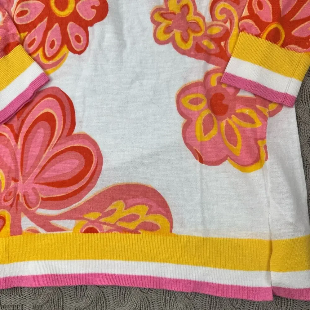 Talbots Floral V-Neck Sweater - Pink and Yellow Mod ~ Small